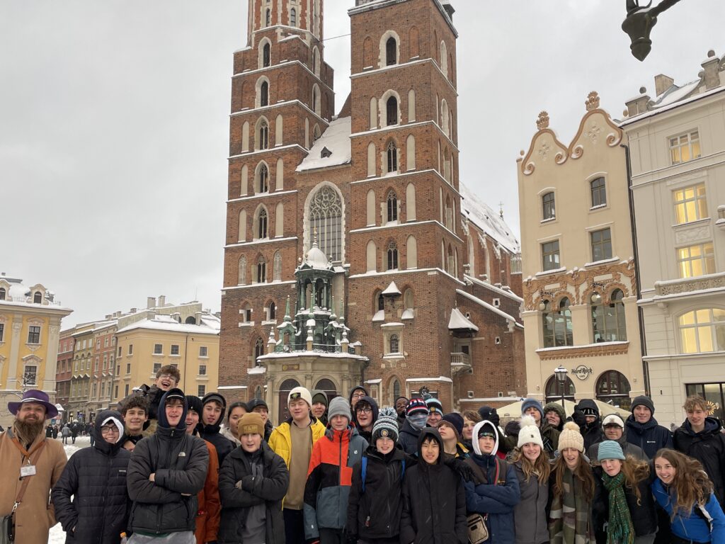 students in the snow