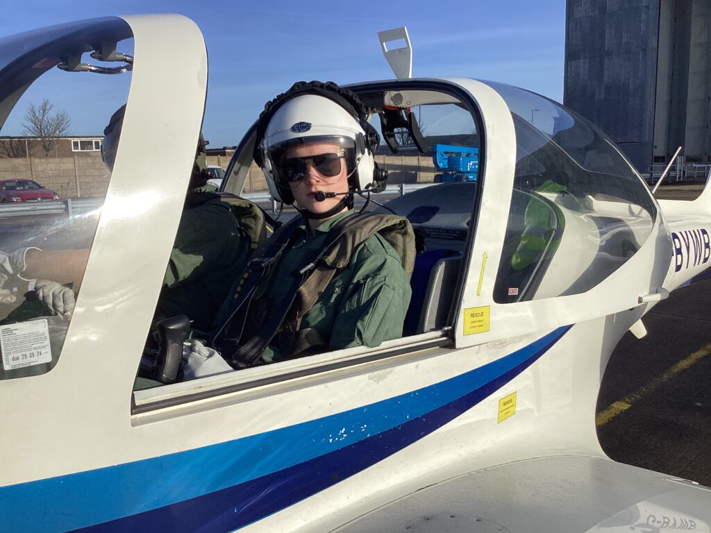 student in a plane