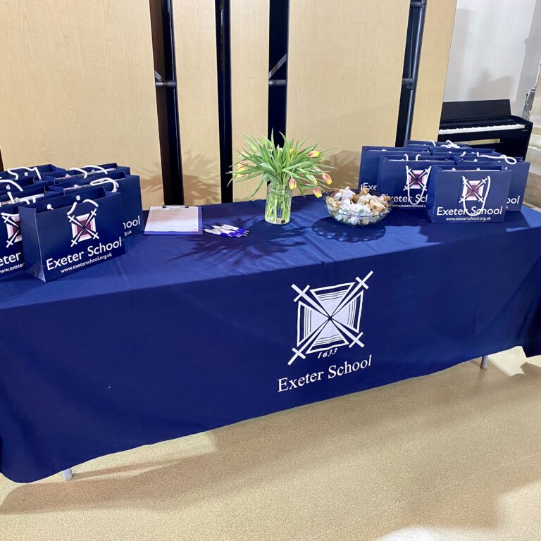 Table of gift bags from Exeter school
