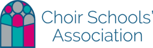 Logo for Choir Schools' Association: stained-glass arch with abstract figures beside the organization name.